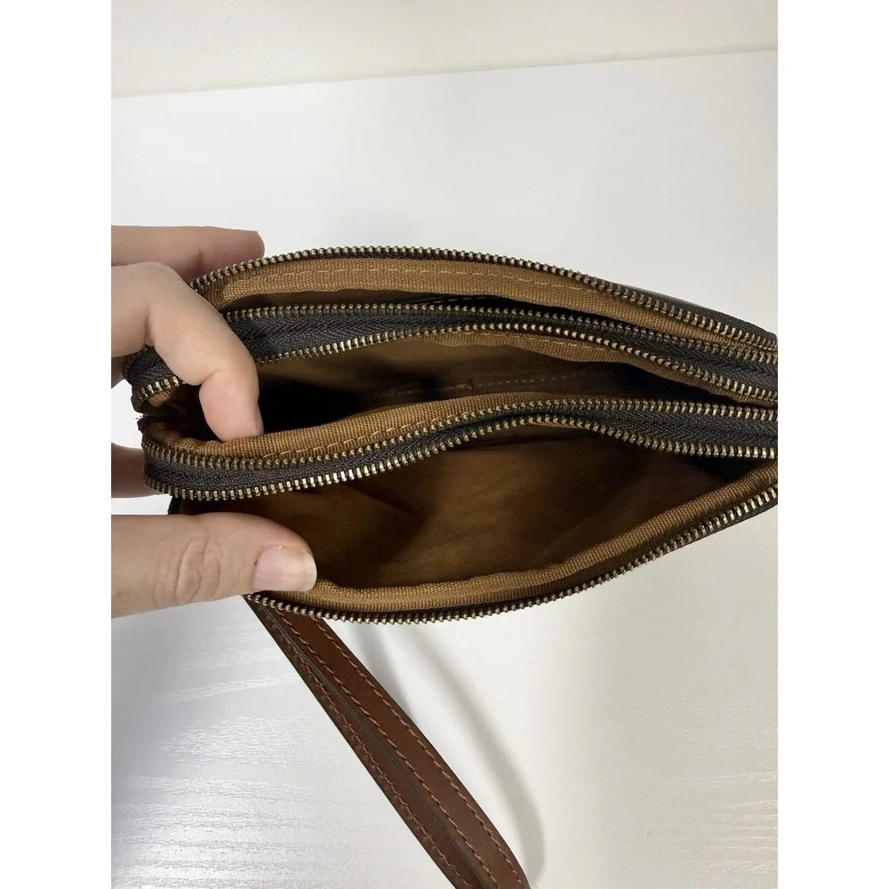 Patricia Nash Viani Leather Wristlet Riot Rust Signature Map
